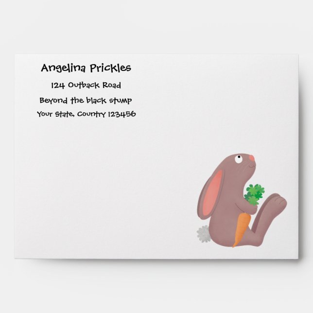 Cute bunny rabbit sitting with carrot cartoon envelope (Front)