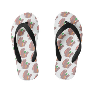 Cute bunny rabbit sitting with carrot cartoon kid's thongs