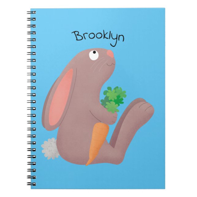 Cute bunny rabbit sitting with carrot cartoon notebook (Front)