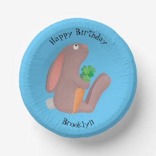 Cute bunny rabbit sitting with carrot cartoon paper plate