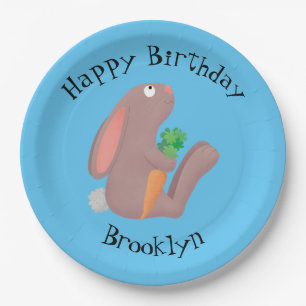 Cute bunny rabbit sitting with carrot cartoon paper plate