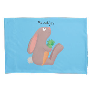 Cute bunny rabbit sitting with carrot cartoon pillowcase