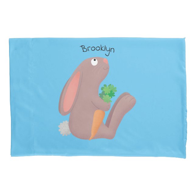 Cute bunny rabbit sitting with carrot cartoon pillowcase (Front)