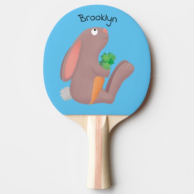 Cute bunny rabbit sitting with carrot cartoon ping pong paddle (Front)