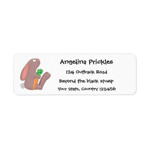 Cute bunny rabbit sitting with carrot cartoon return address label
