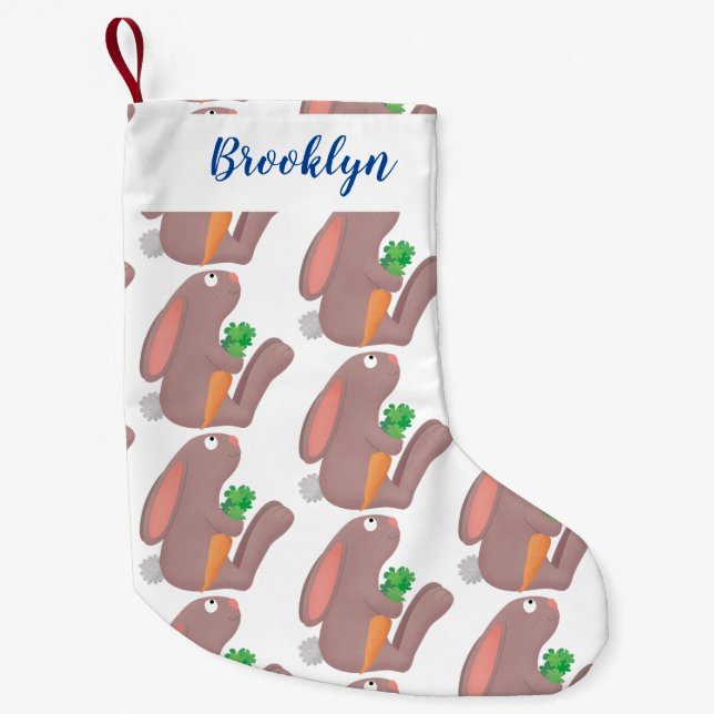 Cute bunny rabbit sitting with carrot cartoon small christmas stocking (Front)