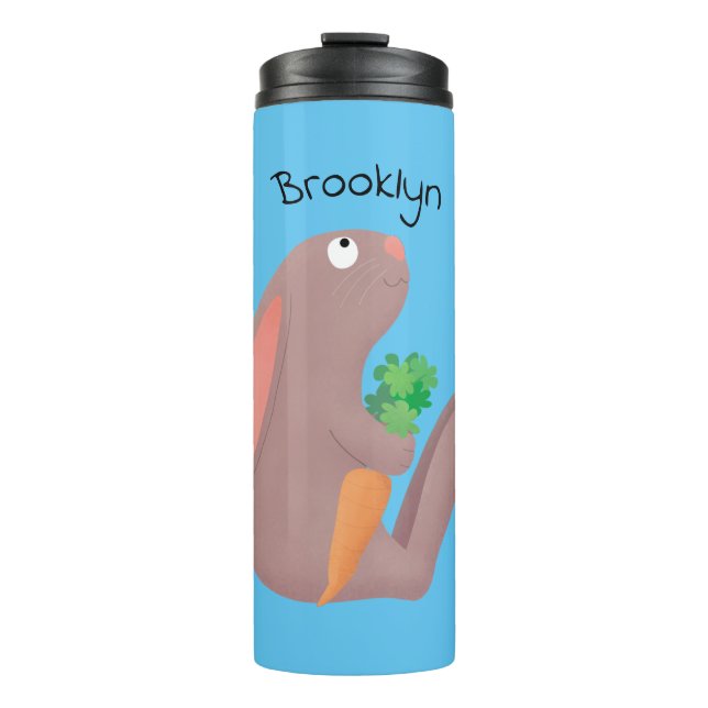 Cute bunny rabbit sitting with carrot cartoon thermal tumbler (Front)