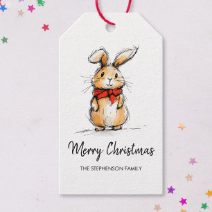 Cute Bunny Rabbit Sketch Merry Christmas Gift Tags