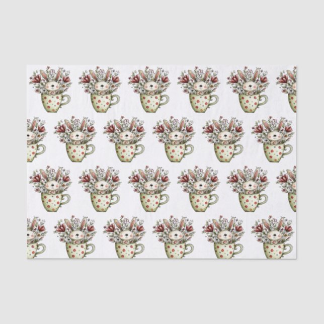 Cute Bunny Rabbit Teacup Wildflower Tissue Paper (Front)