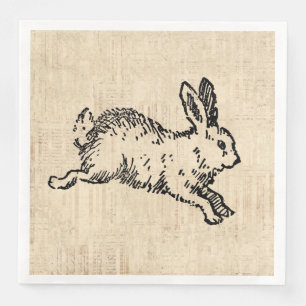 Cute Bunny Rabbit Vintage Illustration Script Art Napkin