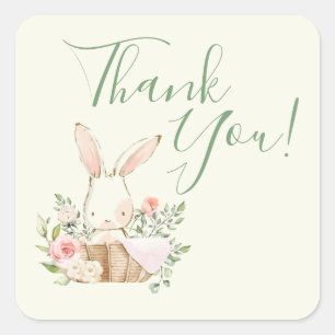 Cute Bunny Rabbit Watercolor Green  Square Sticker