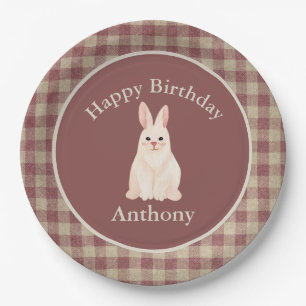 Cute Bunny Rabbit Watercolor Name Birthday Paper Plate