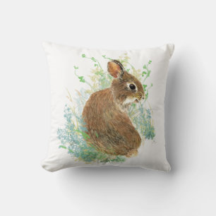 Cute Bunny Rabbit, Watercolor Nature, Wildlife Cushion