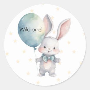 Cute Bunny Rabbit Wild One 1st Birthday Party Classic Round Sticker