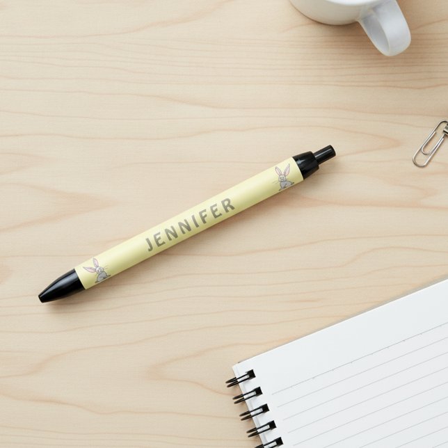 Cute Bunny Rabbit with Custom Name Black Ink Pen (Cute bunny rabbit pen with custom name.)