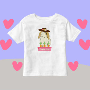 Cute Bunny Rabbit with Hat and Name Toddler T-Shirt