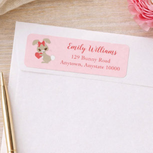 Cute Bunny Rabbit with Heart Return Address Label
