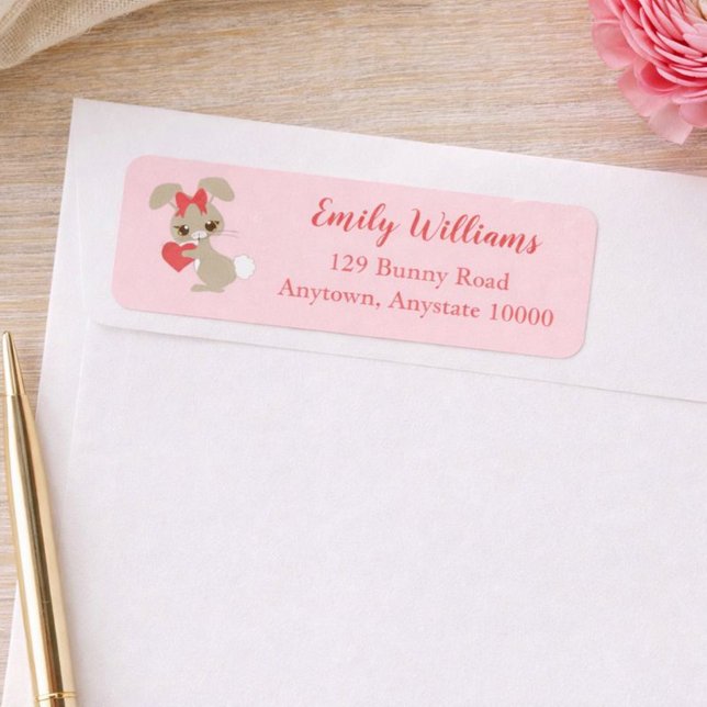 Cute Bunny Rabbit with Heart Return Address Label (Creator Uploaded)