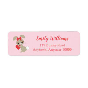 Cute Bunny Rabbit with Heart Return Address Label