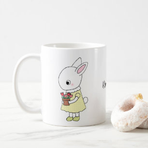 Cute Bunny Rabbit with Pink Flowers Custom Name  Coffee Mug