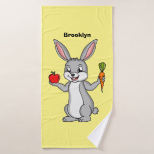Cute bunny rabbit with vegetables cartoon bath towel set