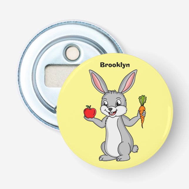 Cute bunny rabbit with vegetables cartoon  bottle opener (Front)