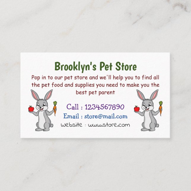 Cute bunny rabbit with vegetables cartoon business card (Front)