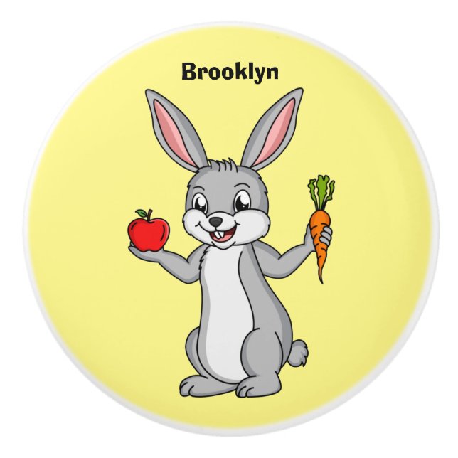 Cute bunny rabbit with vegetables cartoon ceramic knob (Front)