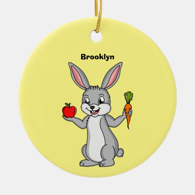 Cute bunny rabbit with vegetables cartoon ceramic ornament (Front)