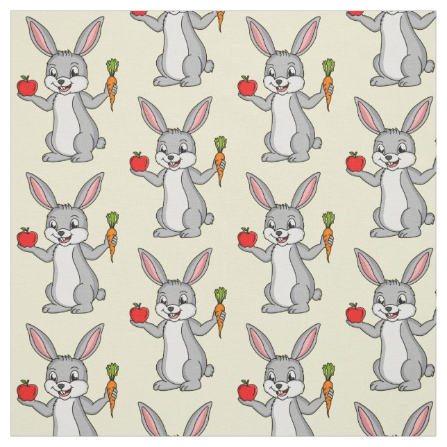 Cute bunny rabbit with vegetables cartoon fabric (Swatch)