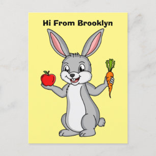 Cute bunny rabbit with vegetables cartoon postcard