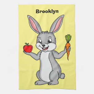 Cute bunny rabbit with vegetables cartoon tea towel