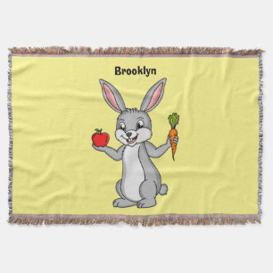 Cute bunny rabbit with vegetables cartoon throw blanket