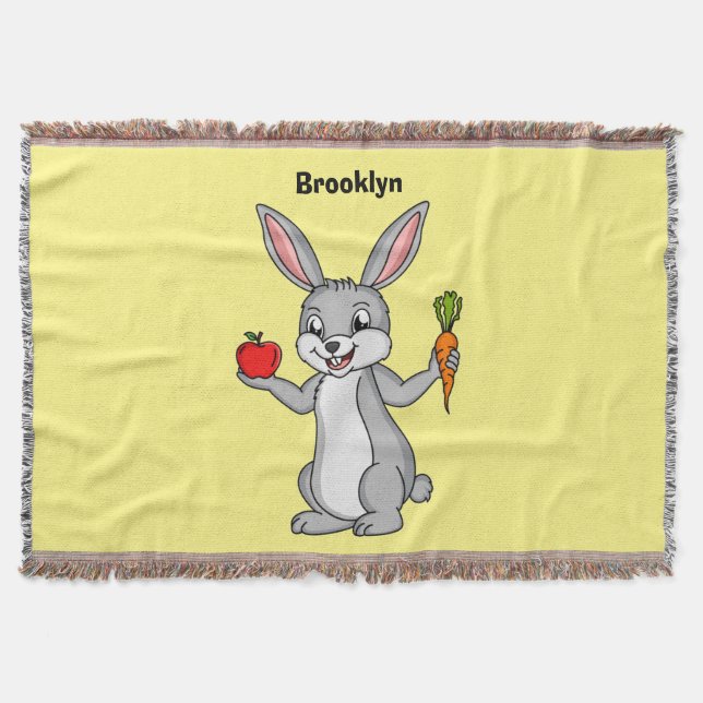 Cute bunny rabbit with vegetables cartoon  throw blanket (Front)