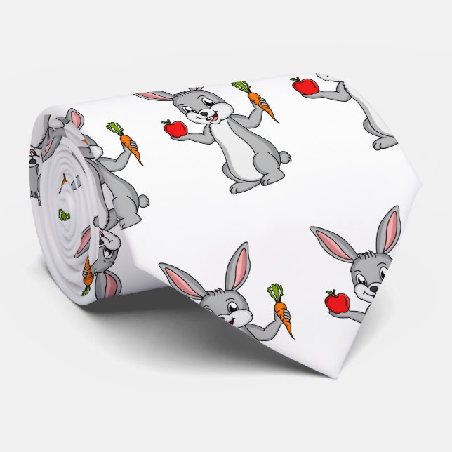 Cute bunny rabbit with vegetables cartoon  tie (Rolled)