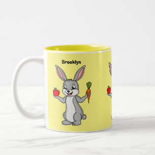 Cute bunny rabbit with vegetables cartoon Two-Tone coffee mug