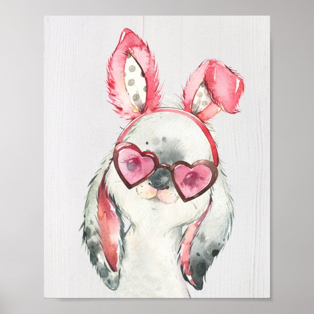 Cute Bunny Rabbit Woodland Nursery Art Print (Front)