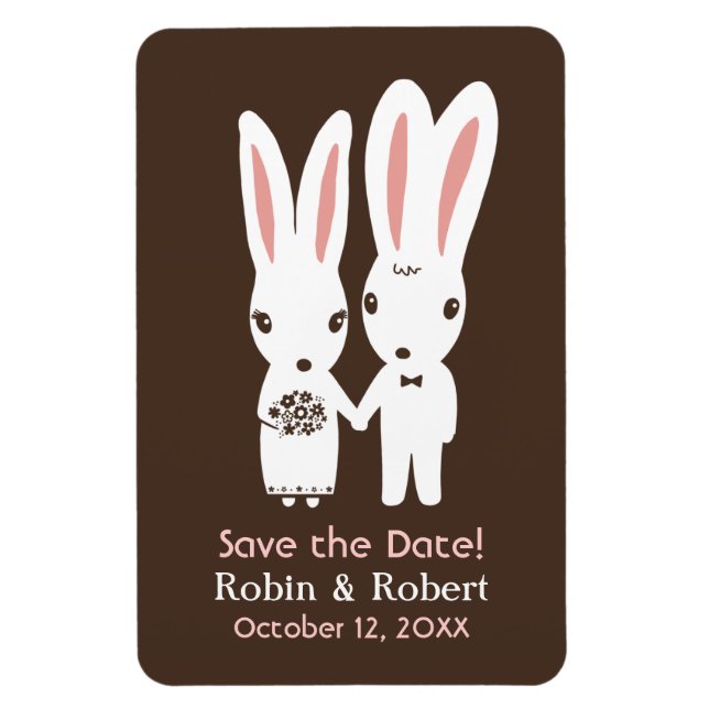 Cute Bunny Rabbits Couple Wedding Save the Date Magnet (Vertical)