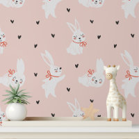 Cute Bunny Rabbits Hearts Kids Pattern