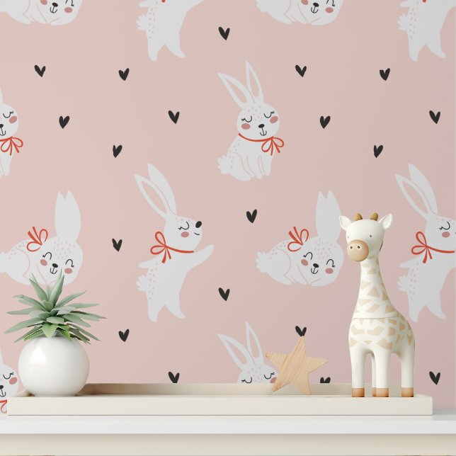 Cute Bunny Rabbits Hearts Kids Pattern Wallpaper (Creator Uploaded)