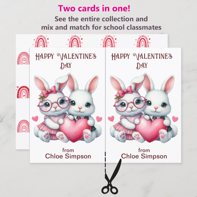 Cute Bunny Rabbits Kid's Valentine Classroom Card (Creator Uploaded)