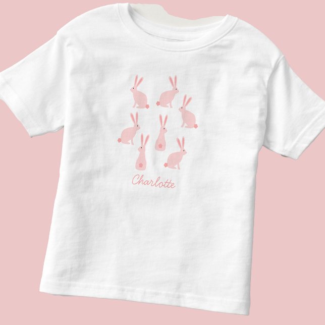 Cute Bunny Rabbits Pink Personalised Toddler T-Shirt (Cute bunny rabbit personalized t-shirt)