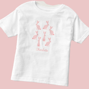 Cute Bunny Rabbits Pink Personalized Toddler T-Shirt