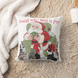 Cute Bunny Rabbits & Santa Christmas Decor Funny Cushion