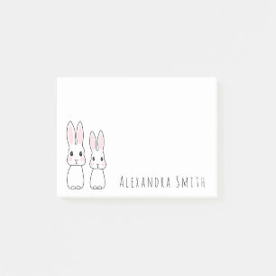 Cute bunny rabbits with personalised name post-it notes