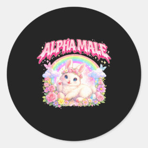 Cute bunny rainbow floral funny for men women kid  classic round sticker
