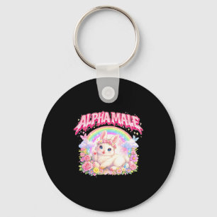 Cute bunny rainbow floral funny for men women kid  key ring