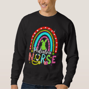Cute Bunny Rainbow Paediatrics Nurse Bunny Happy E Sweatshirt