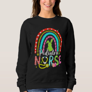 Cute Bunny Rainbow Paediatrics Nurse Bunny Happy E Sweatshirt