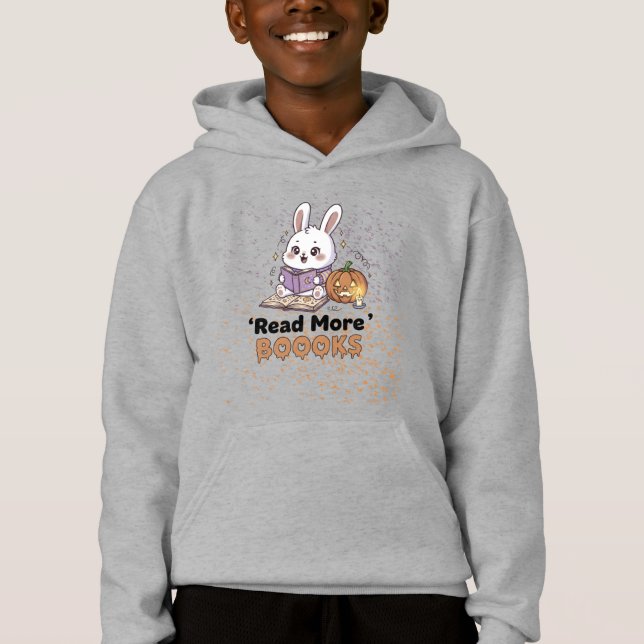 Cute Bunny Reading Hoodie – Read More BOOOKS Hallo (Front)